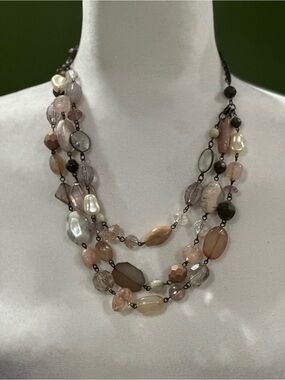 Premier Designs Multi-Strand Pearl & Bead Necklace in Blush and Taupe